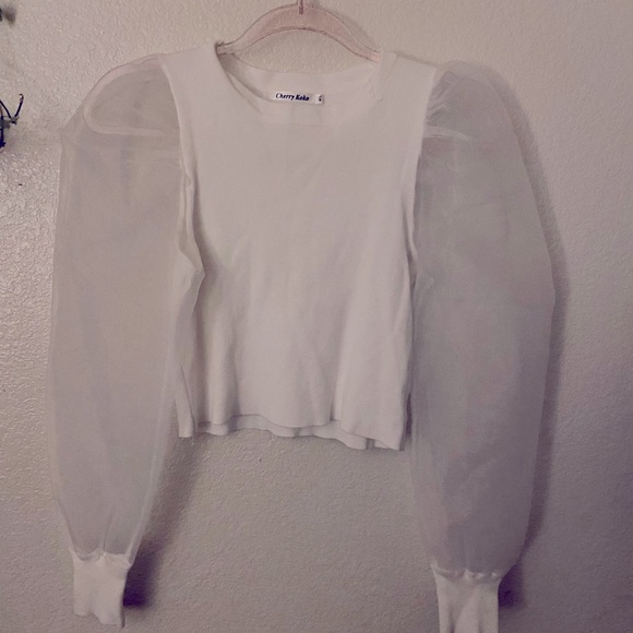 Cherry Koko, White Blouse, Sheer Balloon sleeves, Medium Large - Picture 5 of 5